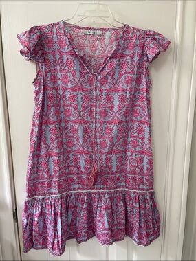Bindu Floral Print Light Blue & Pink Dress